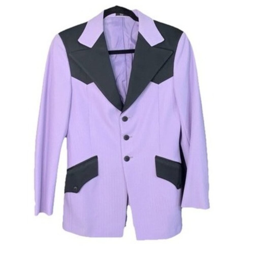 WILD VINTAGE AFTER SIX RETRO ROCKABILLY GOTH Lilac Black Tuxedo Jacket !!!